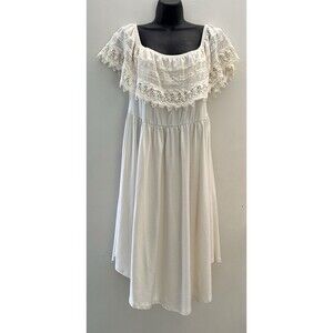 NWT Torrid 0 Lace Trim Off Shoulder Dress Ivory Cream Boho Style Knee Length